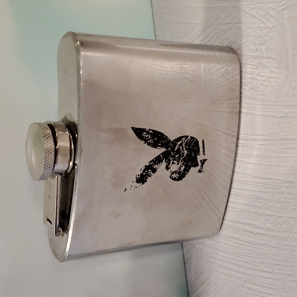 Playboy Stainless steel 5 oz flask bunny head bow tie logo pre-owned